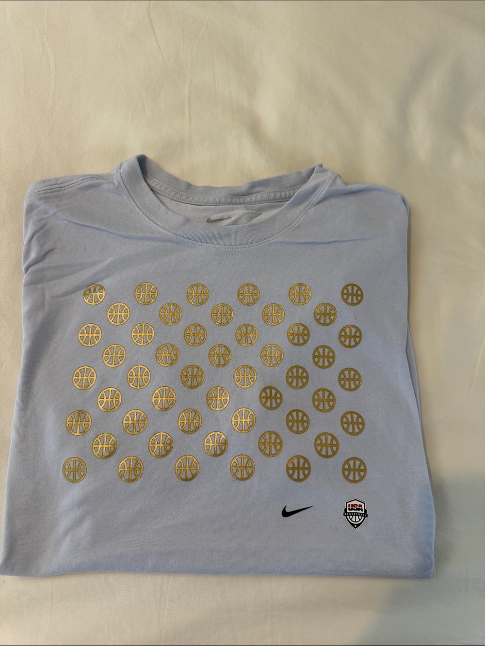 Nike Light Blue Short Sleeve Tee with Gold USA Basketball Graphic